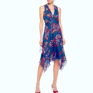 NWT Walter Baker midi dress with silver shimmer stripes and asymmetrical hem